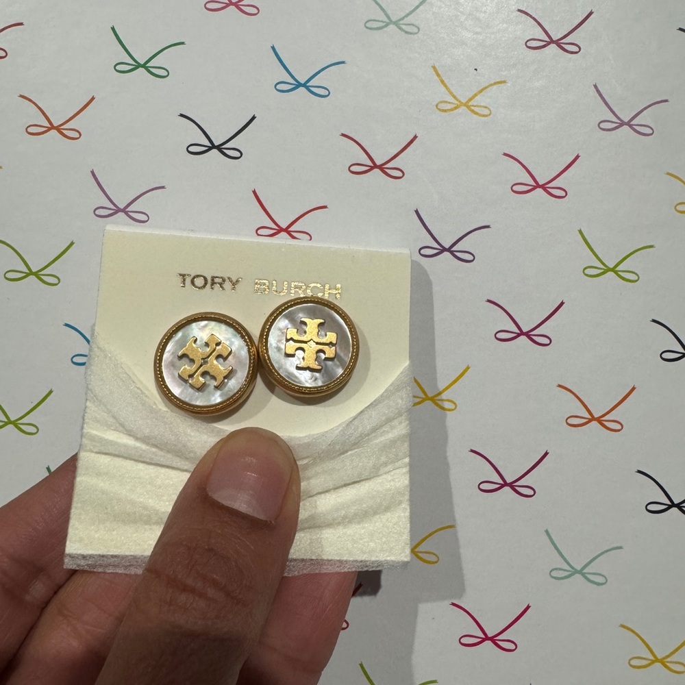 Tory Burch Gold and Mother of Pearl Stud Earrings